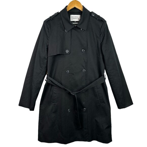 Galeries Lafayette Black Trench Coat Women’s 40 / M Parisian Chic Belted - Picture 1 of 14